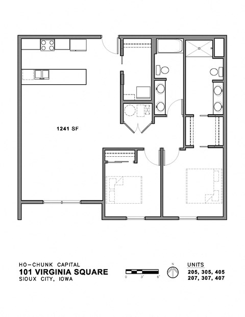 Floor plan for 2 beds, 2 baths, 1239 sqft